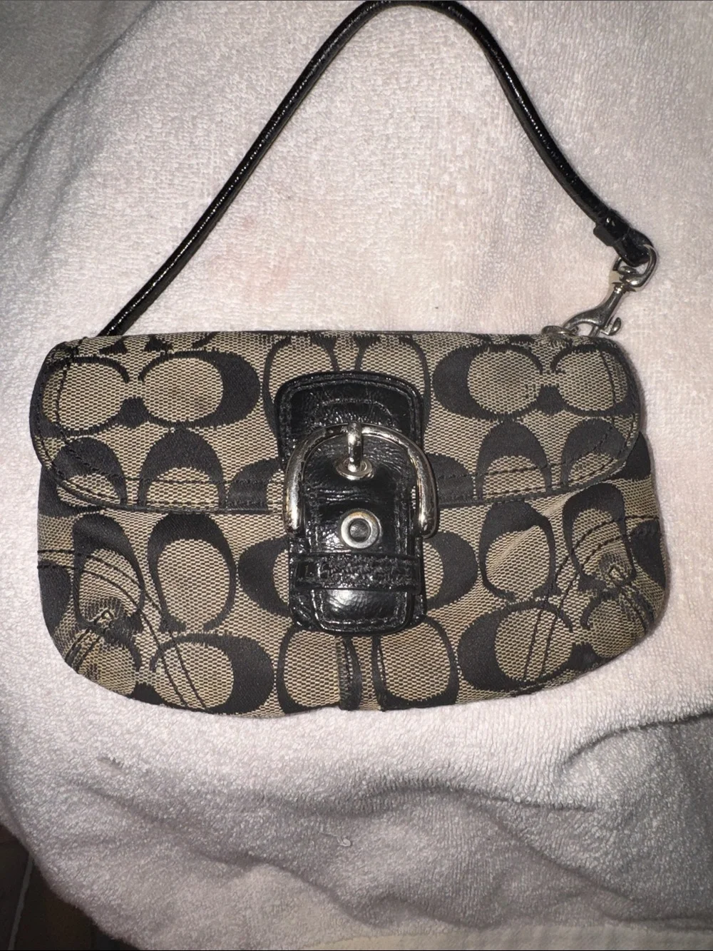 Coach Mini Shoulder Bag in Black and Gray Signature C Pattern